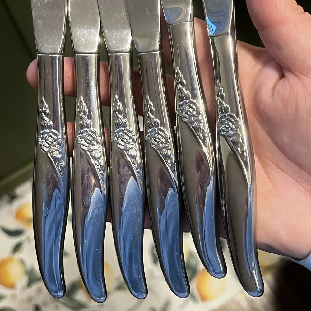Oneida La Rose Stainless Premier Silverware 6 Dinner Knives Flatware